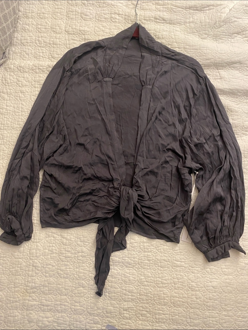 Young Fabulous & Broke Steel Gray Tie-Front Blouse